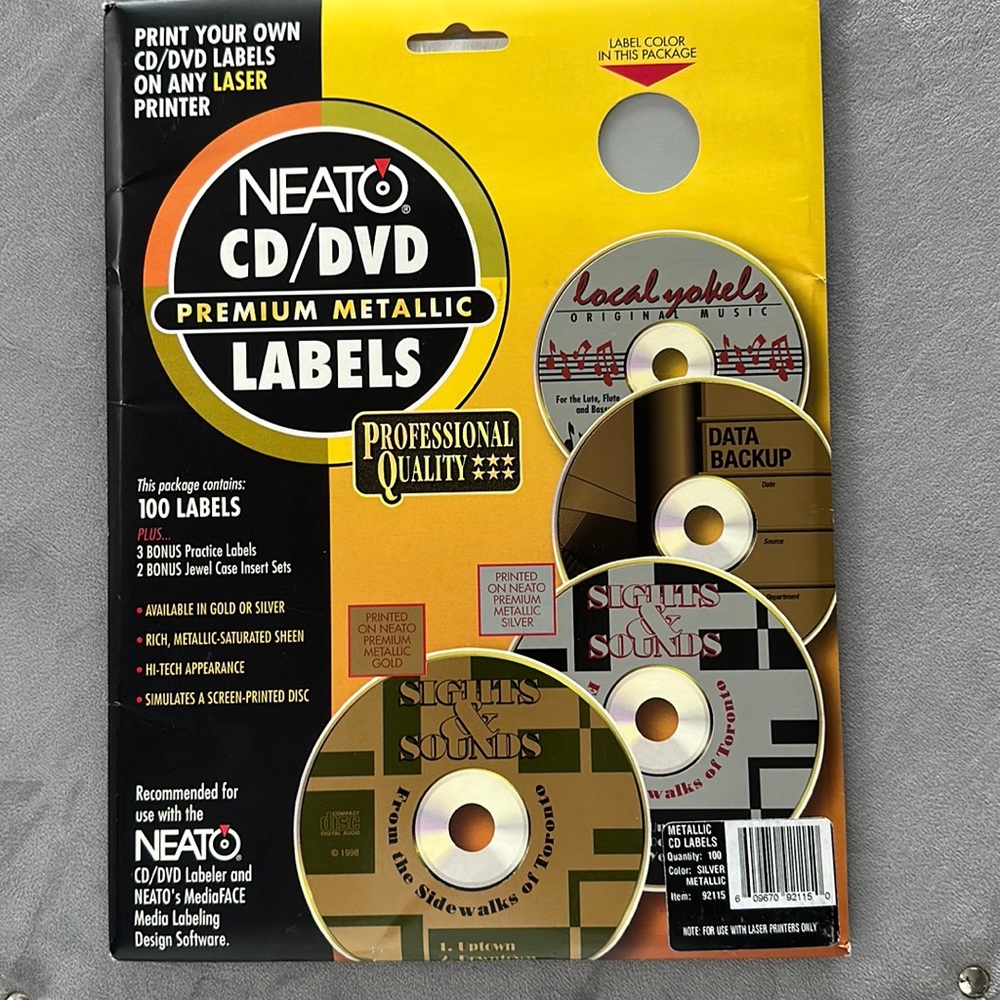 NWT NEATO CD/DVD Premium Metallic Labels